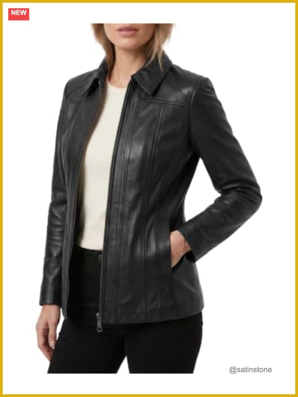 Genuine Real Leather Long Coat with Zipper Closure